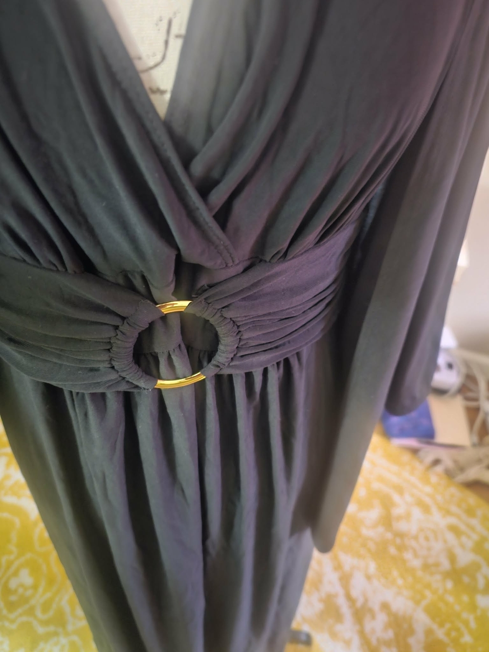 Antthony Black Long Sleeve Wrap Dress with Gold Ring